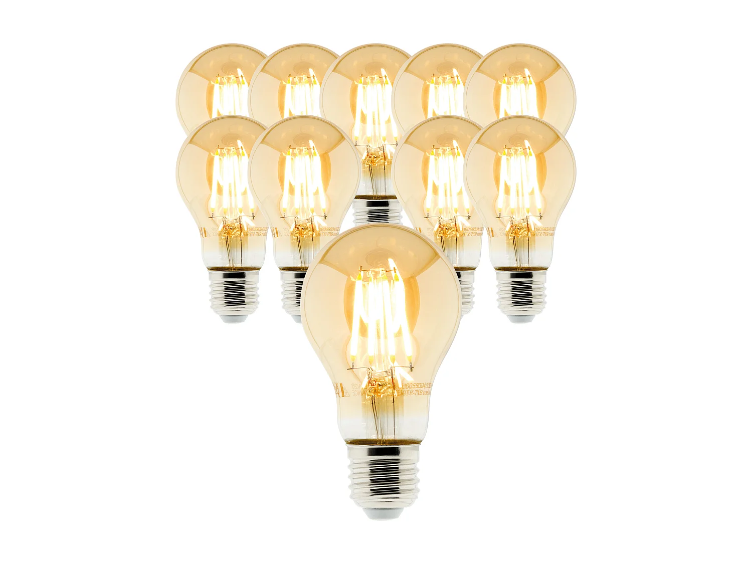 Lot de 10 ampoules déco filament LED ambrée 4W E27 2500K - Zenitech