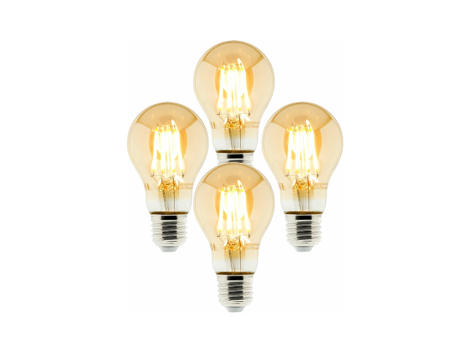 Lot de 4 ampoules déco filament LED ambrée 4W E27 2500K - Zenitech