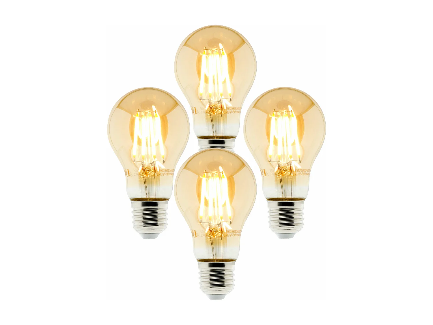Lot de 4 ampoules déco filament LED ambrée 4W E27 2500K - Zenitech