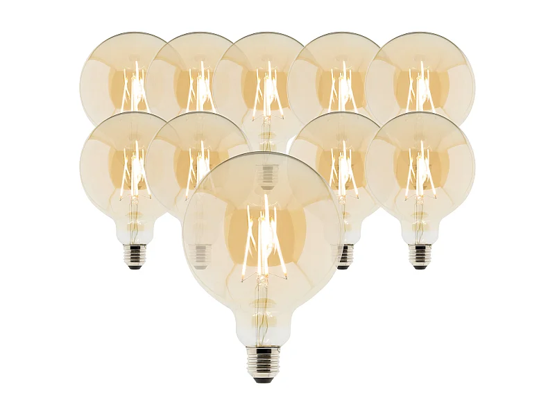 Lot de 10 ampoules déco filament LED ambrée Globe 7W E27 720lm 2500K - Zenitech