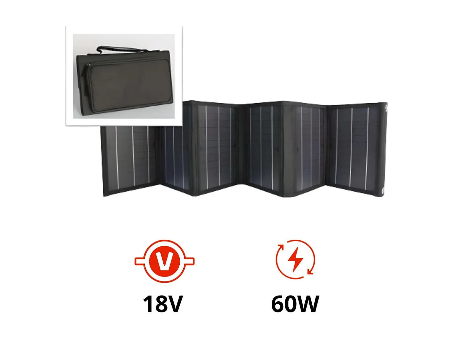 Panneau solaire portatif pliable SolarTec 60 - 60W 18V 3,3A - 6 pans monocristallins - Port USB A/C - Câble DC - Protec