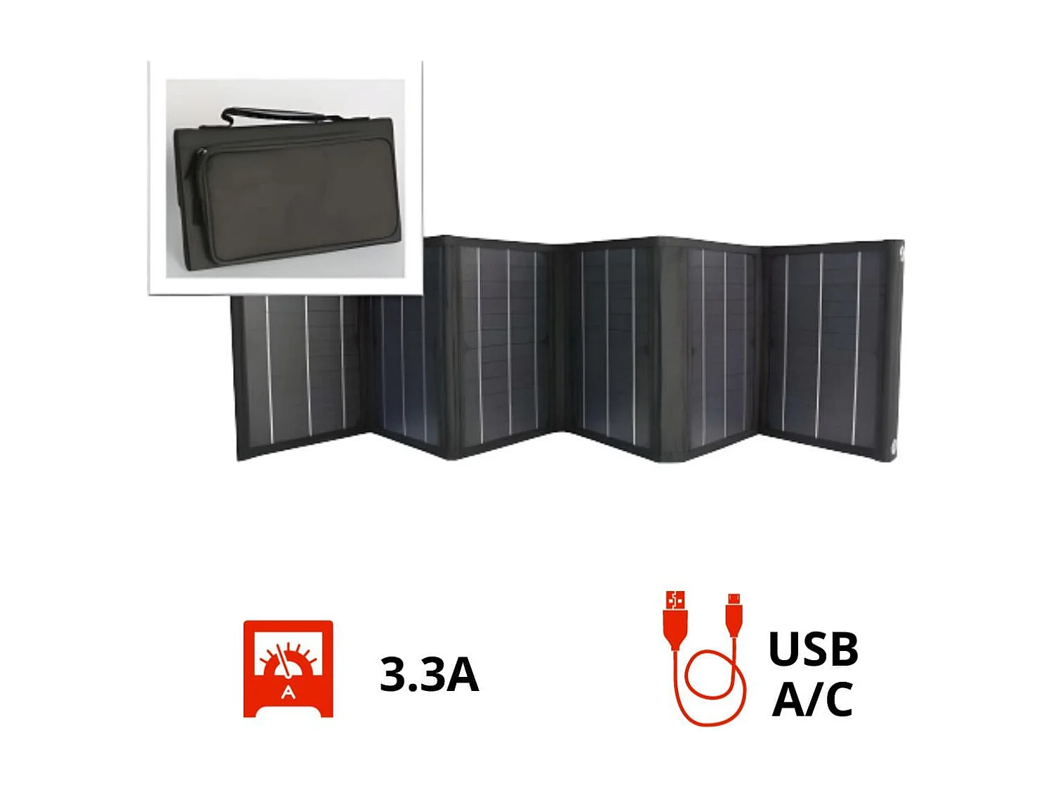 Panneau solaire portatif pliable SolarTec 60 - 60W 18V 3,3A - 6 pans monocristallins - Port USB A/C - Câble DC - Protec