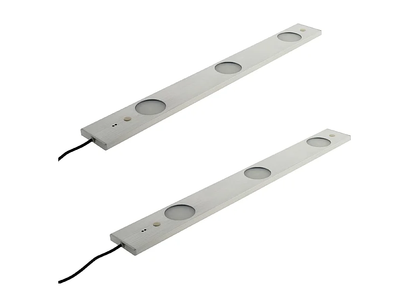 Lot de 2 réglettes LED ultraplates 3 spots 6,2W + détecteur de mouvement - Inox brossé - Zenitech