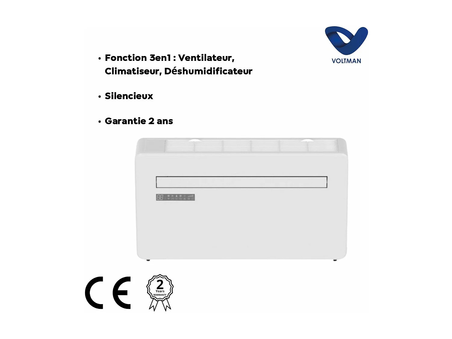 Climatiseur monobloc 8000BTU 3en1 Ventilateur Déshumidificateur - 2350W - Voltman