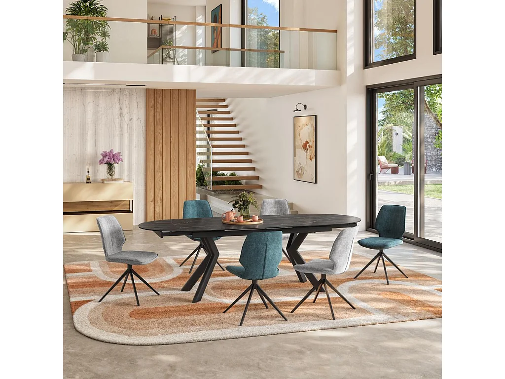 Habitat - Lot de 2 chaises pivotantes en tissu chenille et métal noir - Gris fumé - Vince