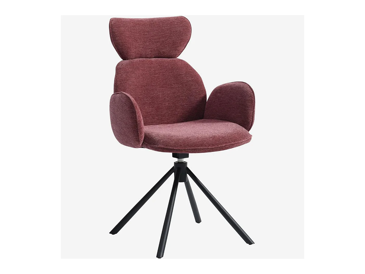 Habitat - Lot de 2 chaises pivotantes en tissu et métal noir avec accoudoirs - Rouge parme - Omida