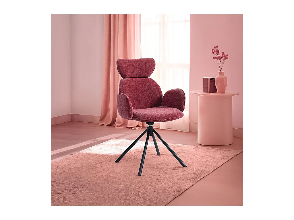 Habitat - Lot de 2 chaises pivotantes en tissu et métal noir avec accoudoirs - Rouge parme - Omida