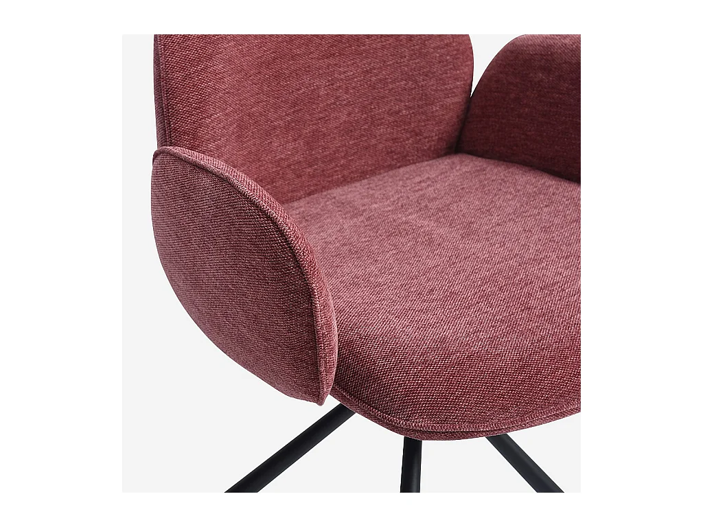 Habitat - Lot de 2 chaises pivotantes en tissu et métal noir avec accoudoirs - Rouge parme - Omida