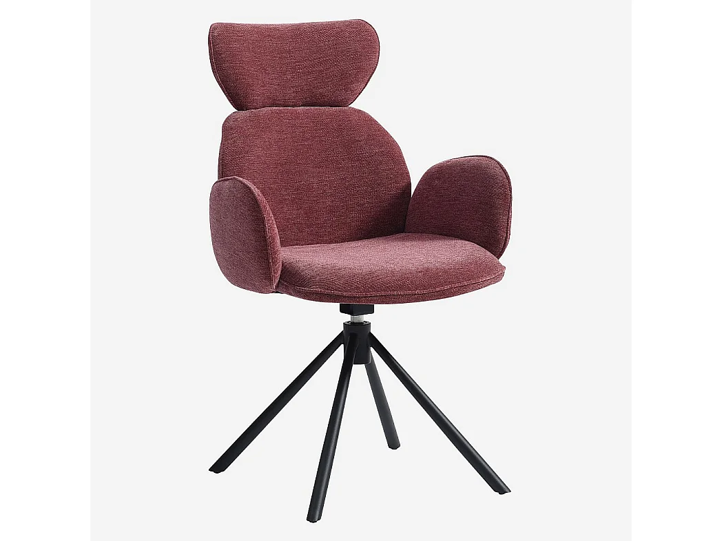Habitat - Lot de 2 chaises pivotantes en tissu et métal noir avec accoudoirs - Rouge parme - Omida