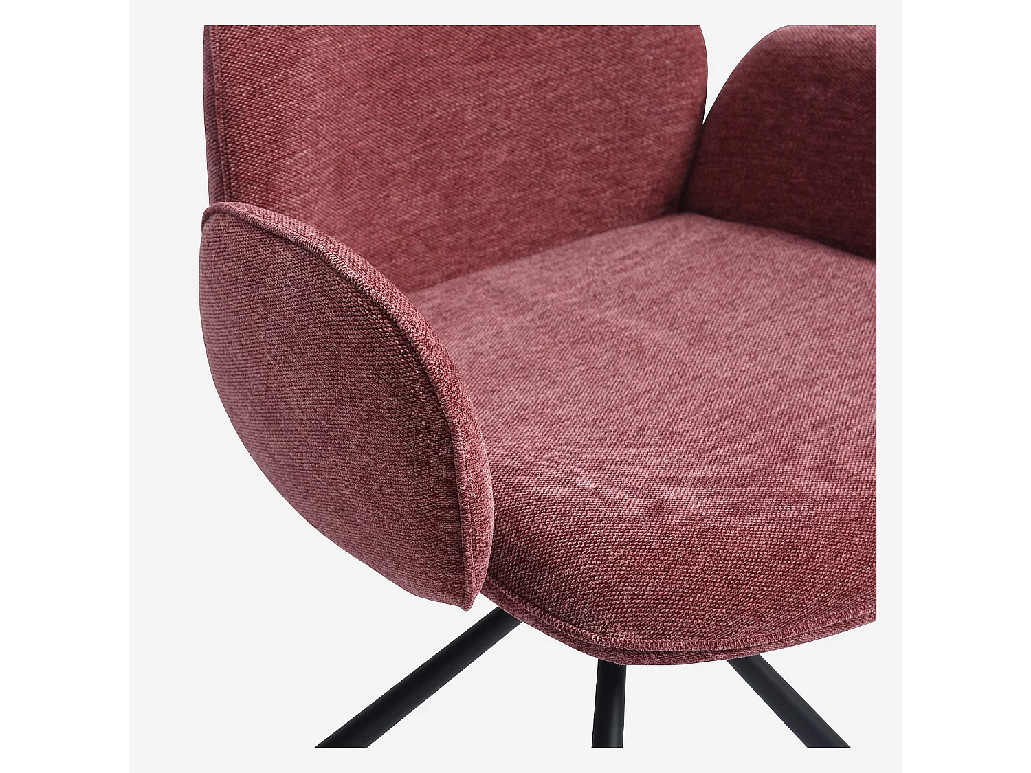 Habitat - Lot de 2 chaises pivotantes en tissu et métal noir avec accoudoirs - Rouge parme - Omida