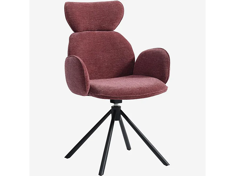 Habitat - Lot de 2 chaises pivotantes en tissu et métal noir avec accoudoirs - Rouge parme - Omida