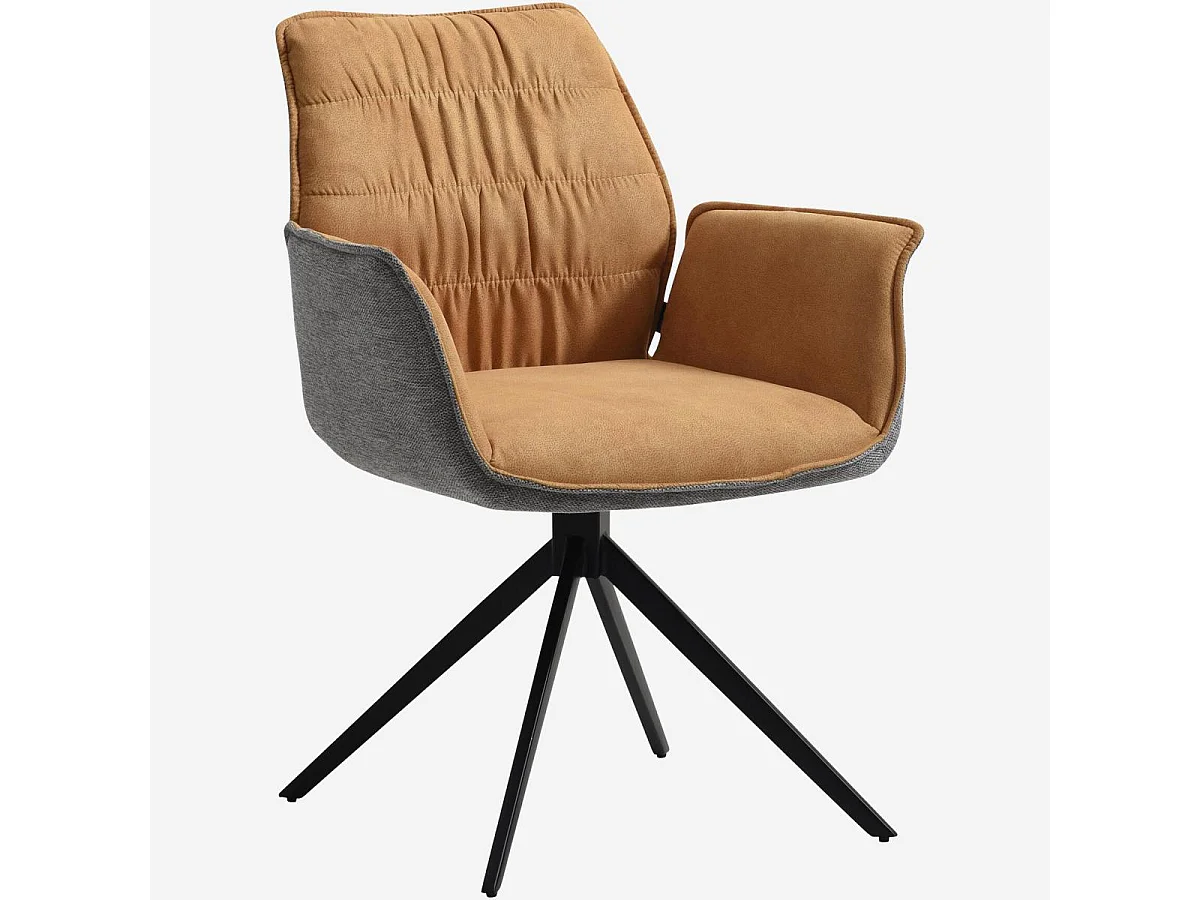 Habitat - Chaise en tissu et métal noir avec accoudoirs - Ocre et gris - Milina