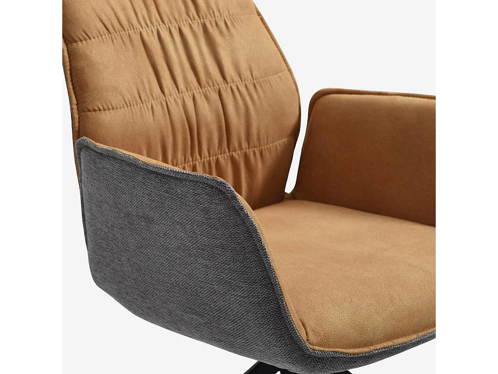 Habitat - Chaise en tissu et métal noir avec accoudoirs - Ocre et gris - Milina