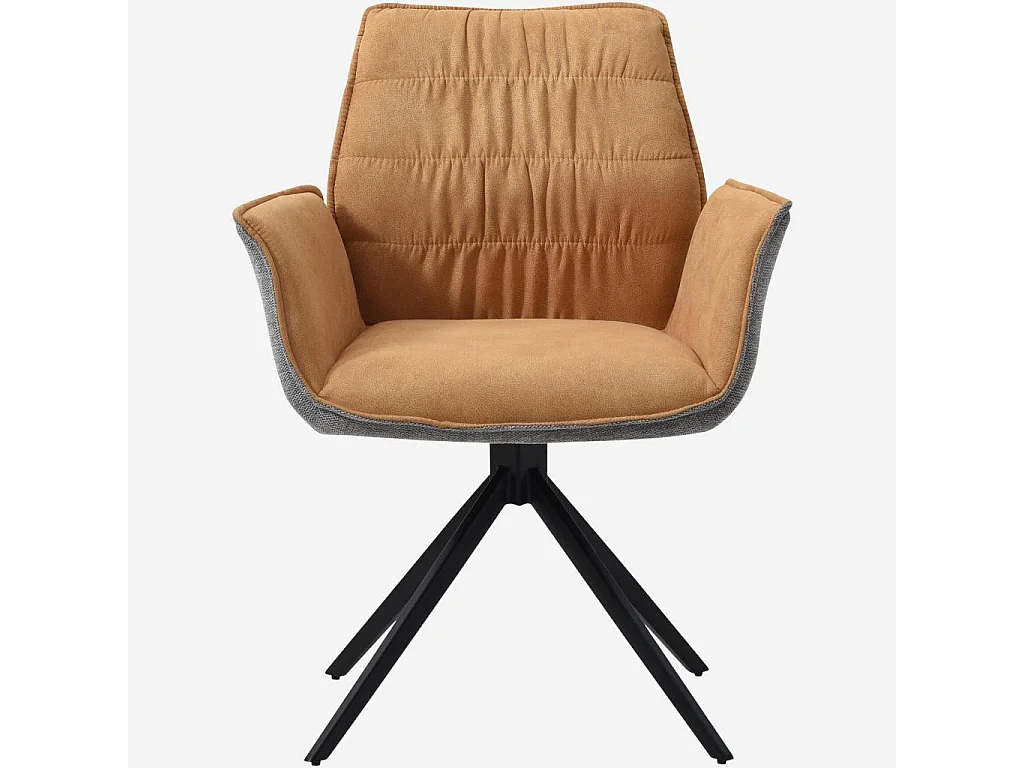 Habitat - Chaise en tissu et métal noir avec accoudoirs - Ocre et gris - Milina