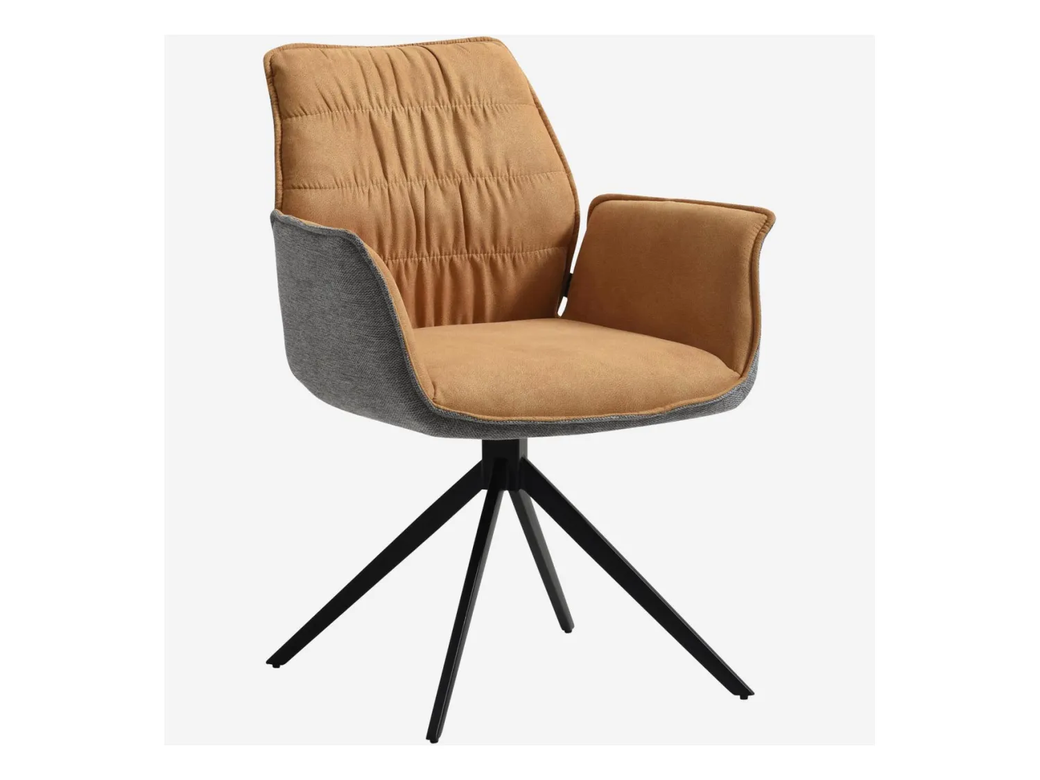 Habitat - Chaise en tissu et métal noir avec accoudoirs - Ocre et gris - Milina