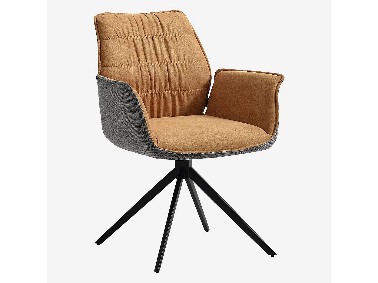 Habitat - Chaise en tissu et métal noir avec accoudoirs - Ocre et gris - Milina