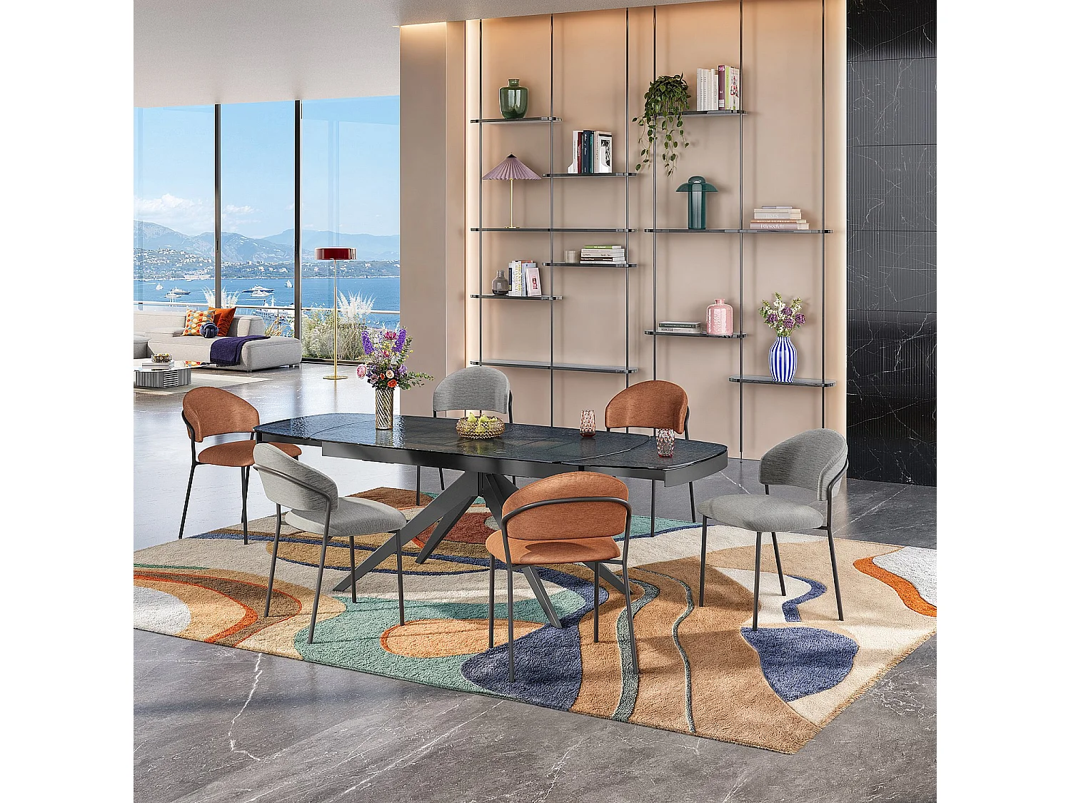 Habitat - Lot de 2 chaises en tissu et métal noir - Gris glacier - Malene