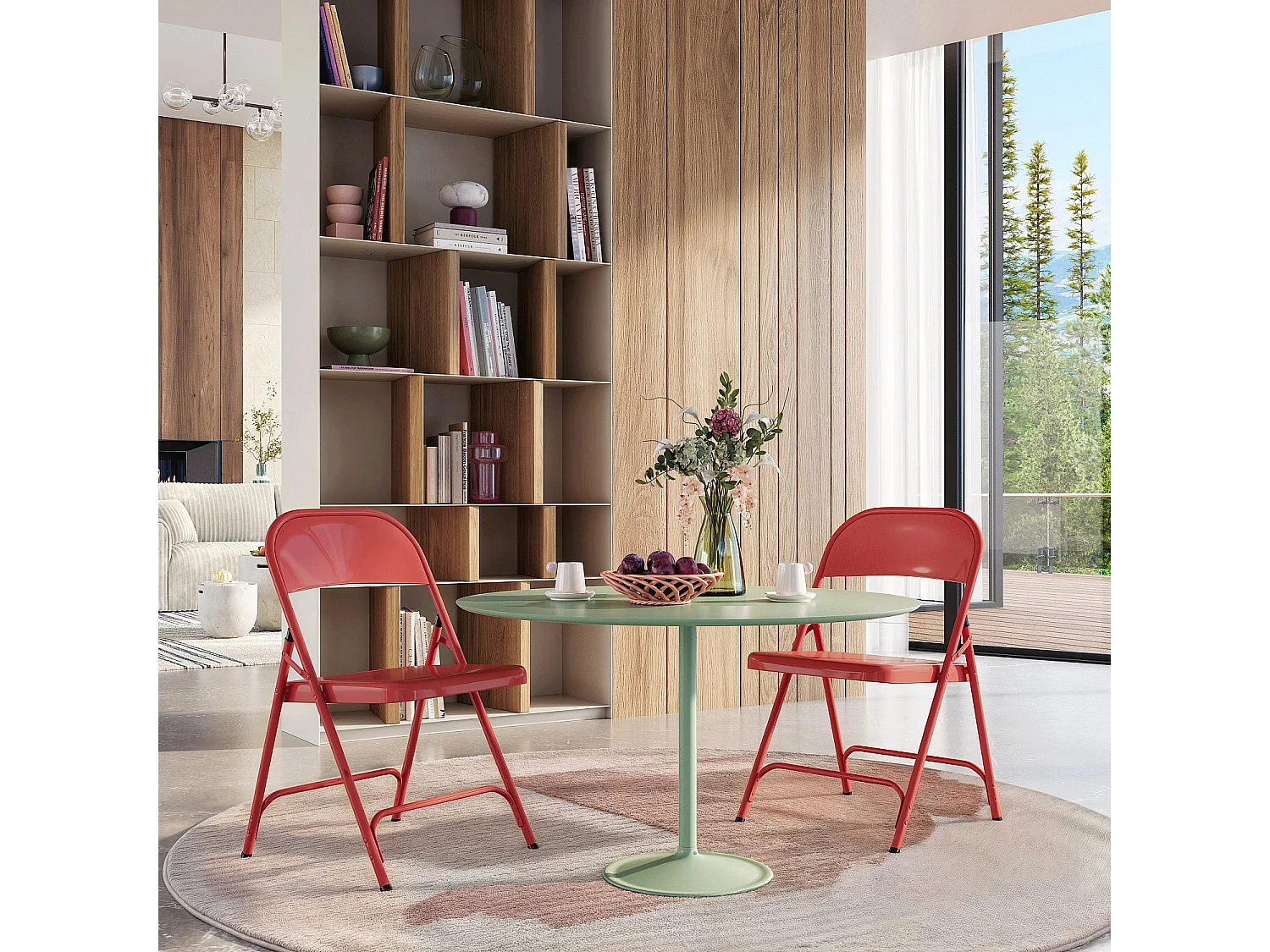 Habitat - Lot de 4 chaises pliantes en acier laqué - Rouge coquelicot - Macadam