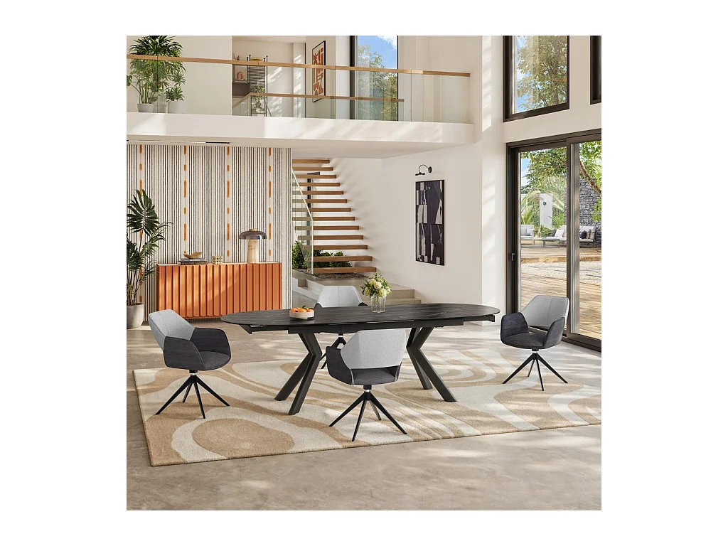 Habitat - Chaise pivotante en tissu et métal noir avec accoudoirs - Gris ardoise et grège - Protar