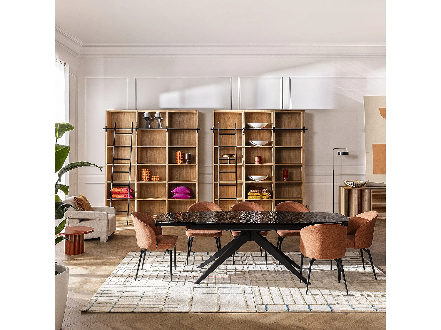 Habitat - Lot de 2 chaises en tissu et métal - Terracotta - Spinne