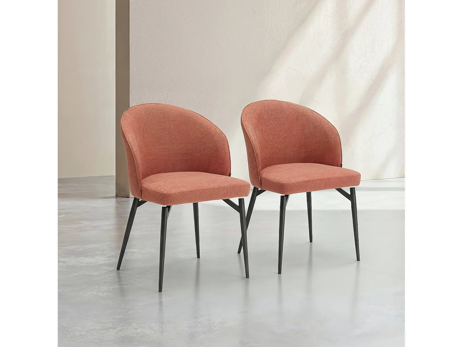 Lot de 2 chaises en tissu et métal noir - Terracotta