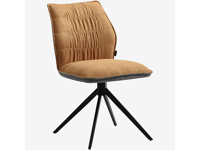 Habitat - Lot de 2 chaises en tissu et métal noir - Ocre et gris - Milina