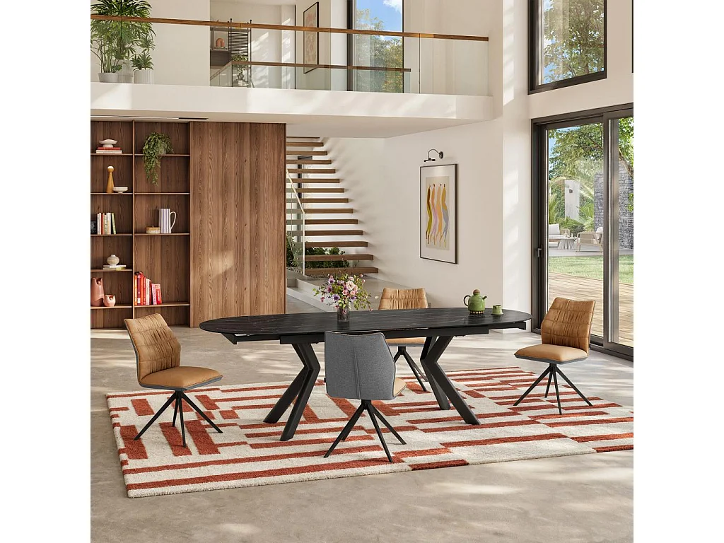 Habitat - Lot de 2 chaises en tissu et métal noir - Ocre et gris - Milina