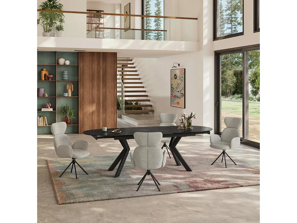 Habitat - Lot de 2 chaises pivotantes en tissu et métal noir avec accoudoirs - Gris perle - Omida