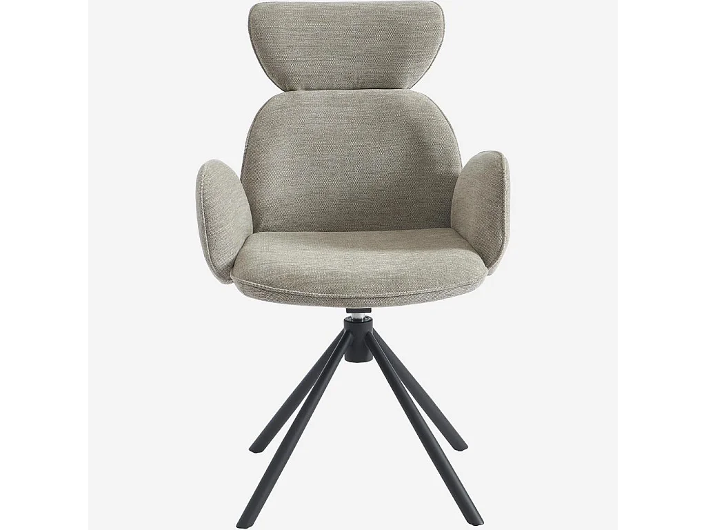 Habitat - Lot de 2 chaises pivotantes en tissu et métal noir avec accoudoirs - Gris perle - Omida