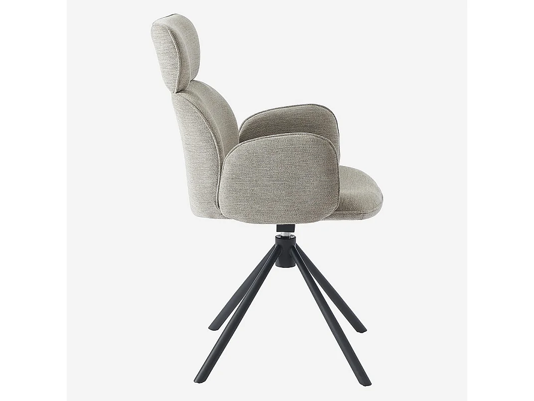 Habitat - Lot de 2 chaises pivotantes en tissu et métal noir avec accoudoirs - Gris perle - Omida