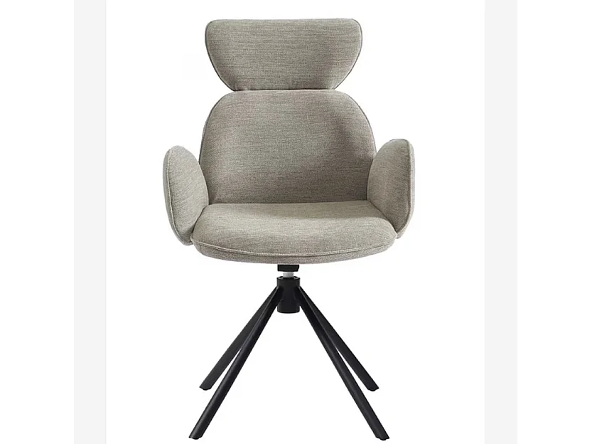 Habitat - Lot de 2 chaises pivotantes en tissu et métal noir avec accoudoirs - Gris perle - Omida