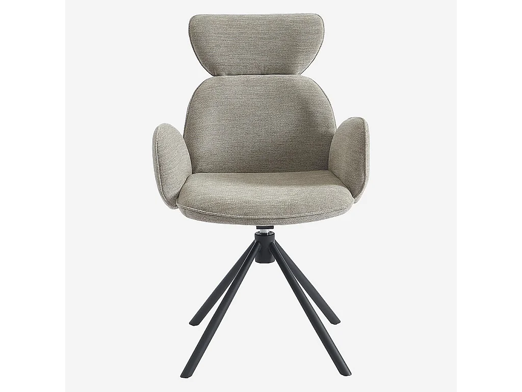 Habitat - Lot de 2 chaises pivotantes en tissu et métal noir avec accoudoirs - Gris perle - Omida