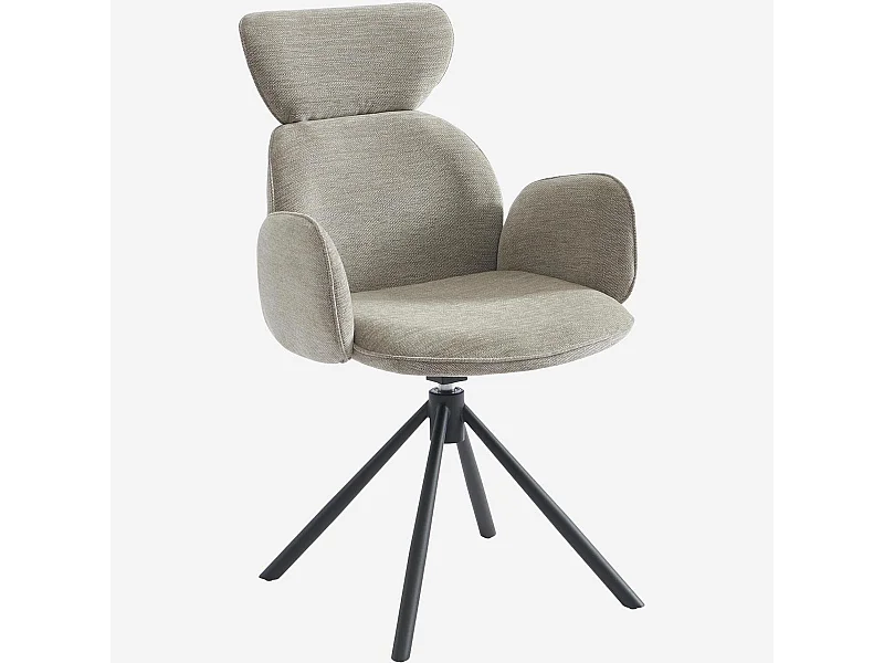 Habitat - Lot de 2 chaises pivotantes en tissu et métal noir avec accoudoirs - Gris perle - Omida