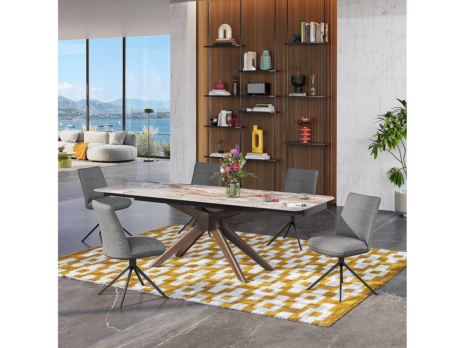 Lot de 2 chaises pivotantes en tissu chenille et métal noir - Gris galet