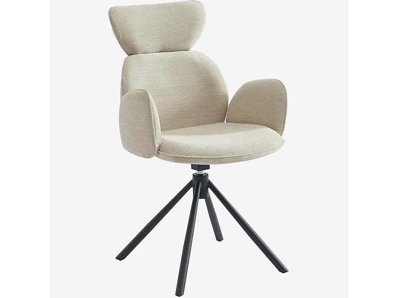 Habitat - Lot de 2 chaises pivotantes en tissu et métal noir avec accoudoirs - Sable blanc - Omida