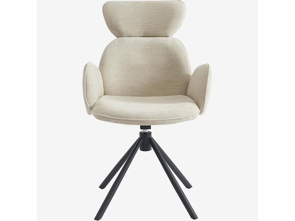 Habitat - Lot de 2 chaises pivotantes en tissu et métal noir avec accoudoirs - Sable blanc - Omida