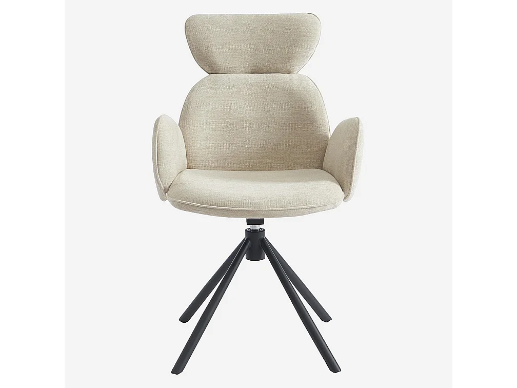 Habitat - Lot de 2 chaises pivotantes en tissu et métal noir avec accoudoirs - Sable blanc - Omida