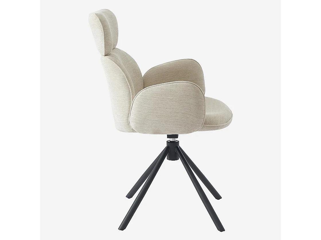 Habitat - Lot de 2 chaises pivotantes en tissu et métal noir avec accoudoirs - Sable blanc - Omida