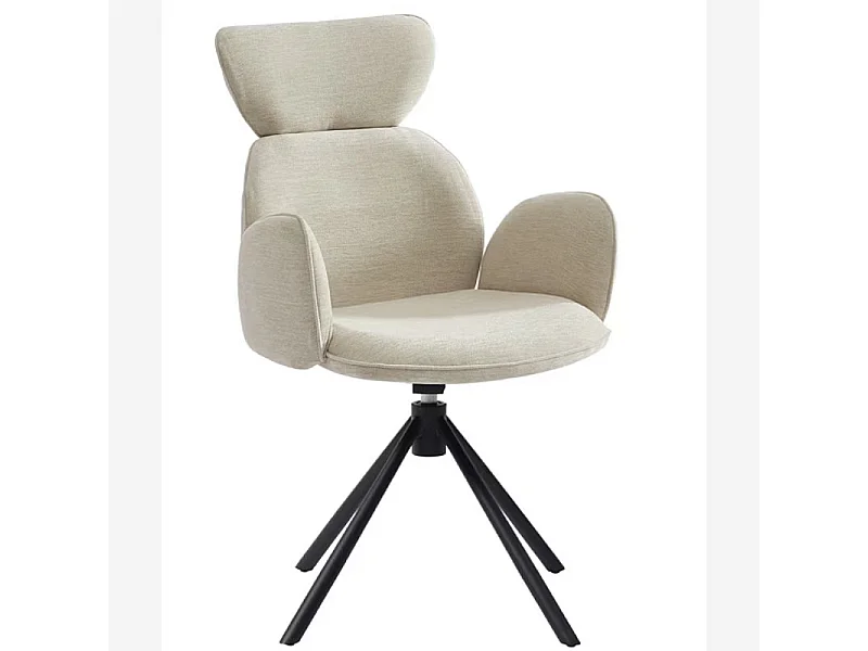 Lot de 2 chaises pivotantes en tissu et métal noir avec accoudoirs - Sable blanc