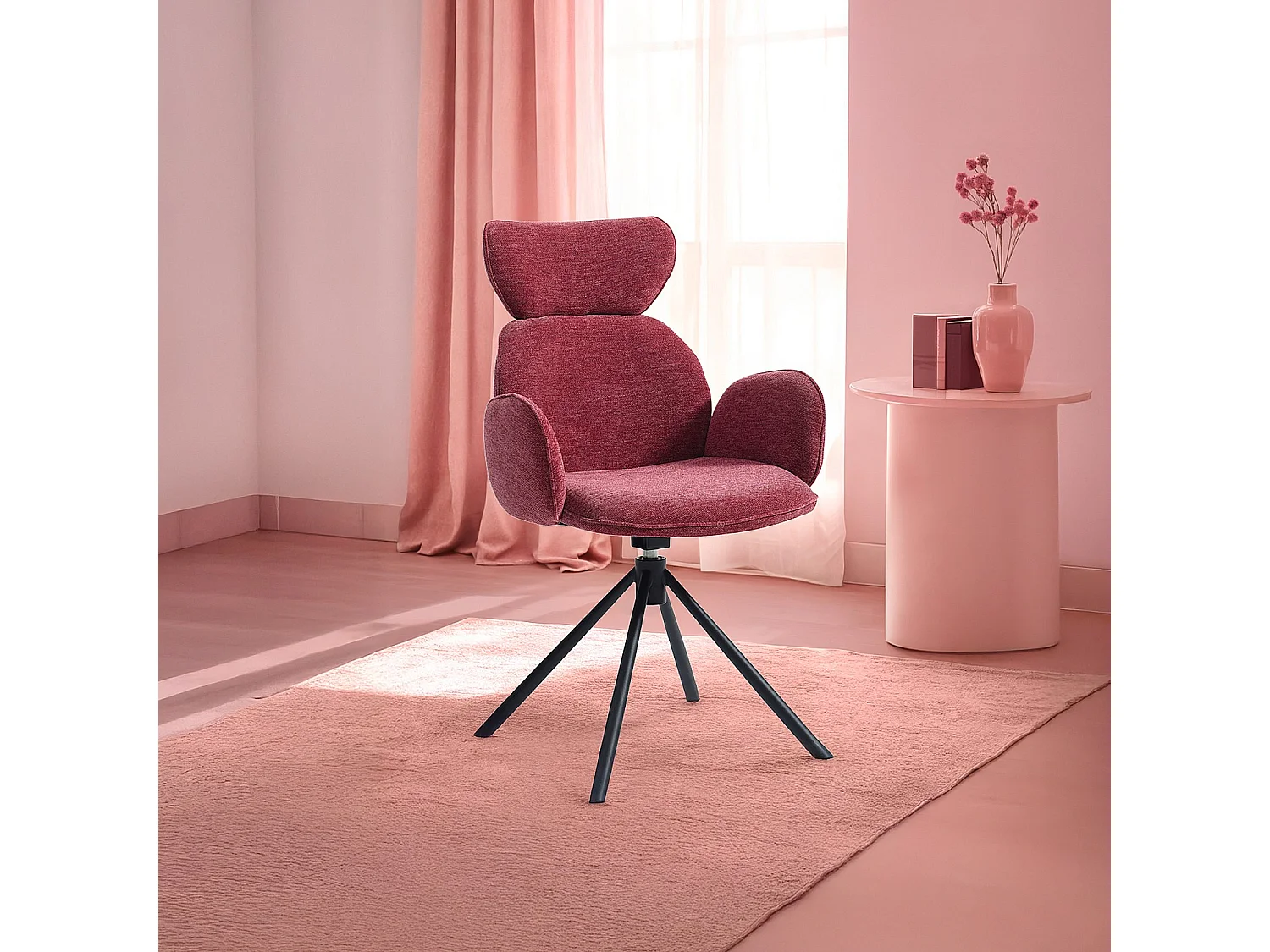 Lot de 2 chaises pivotantes en tissu et métal noir avec accoudoirs - Sable blanc