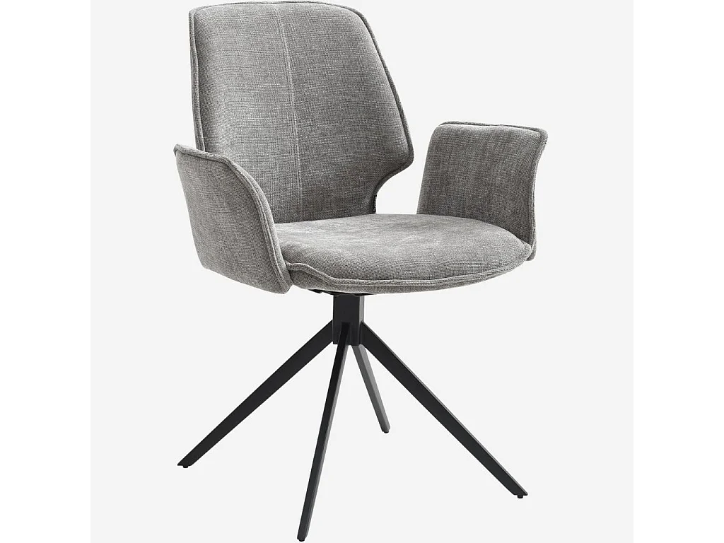 Habitat - Lot de 2 chaises pivotantes en tissu chenille et métal noir avec accoudoirs - Gris fumé - Vince