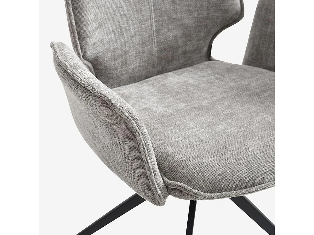 Habitat - Lot de 2 chaises pivotantes en tissu chenille et métal noir avec accoudoirs - Gris fumé - Vince