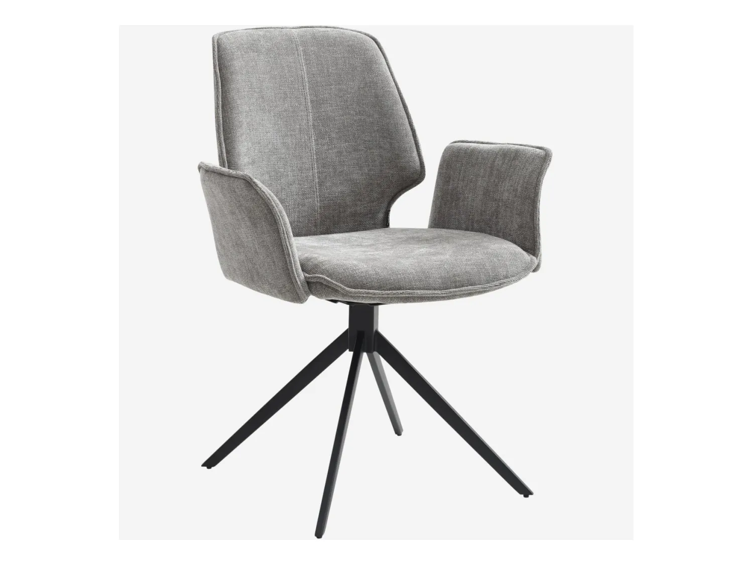 Habitat - Lot de 2 chaises pivotantes en tissu chenille et métal noir avec accoudoirs - Gris fumé - Vince