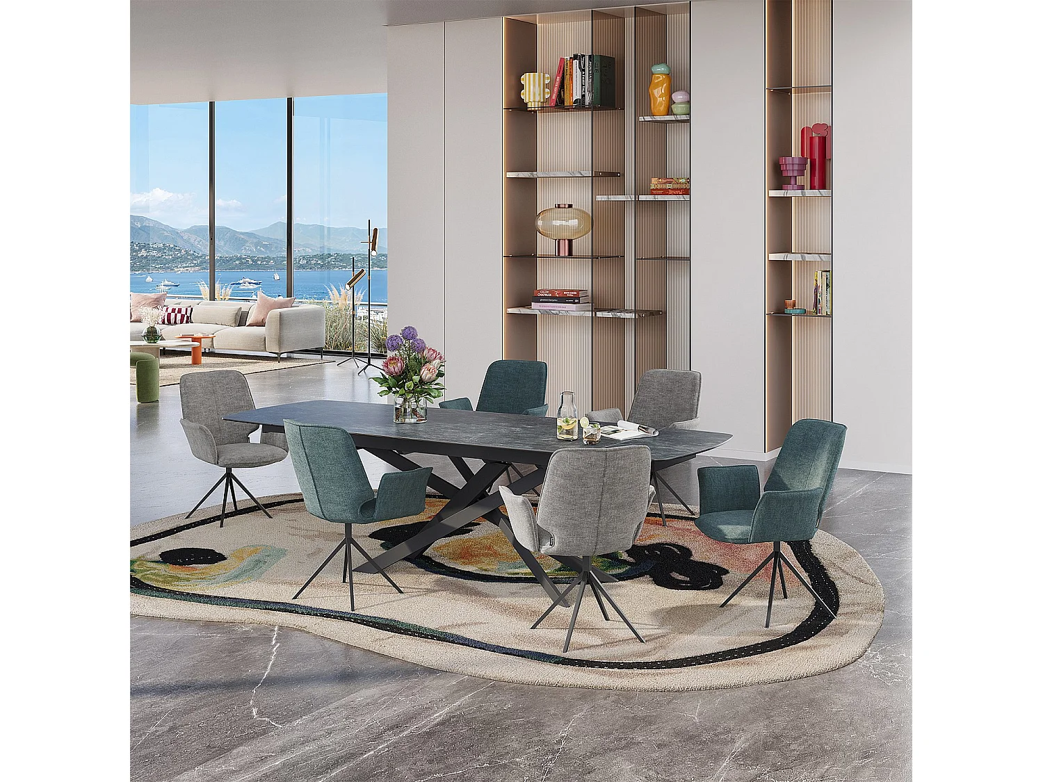 Habitat - Lot de 2 chaises pivotantes en tissu chenille et métal noir avec accoudoirs - Gris fumé - Vince