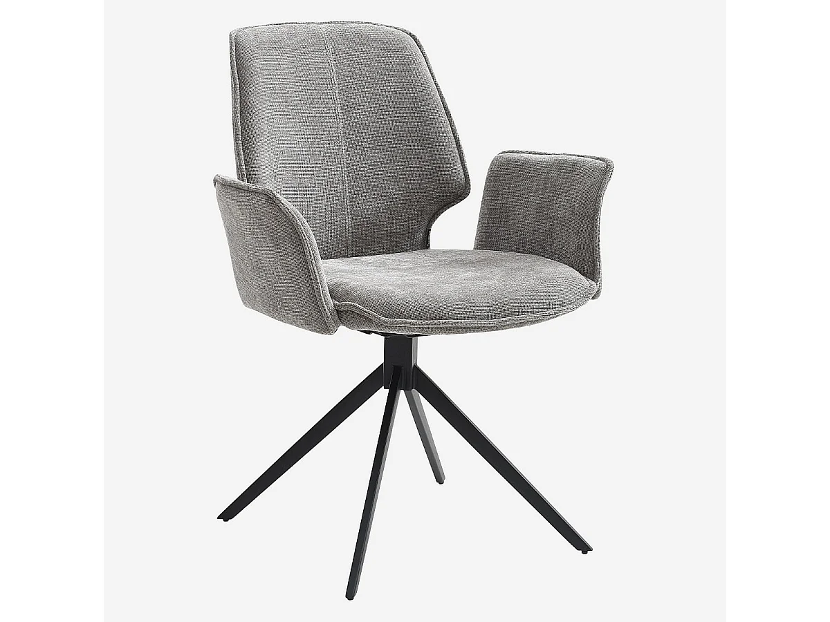 Habitat - Lot de 2 chaises pivotantes en tissu chenille et métal noir avec accoudoirs - Gris fumé - Vince