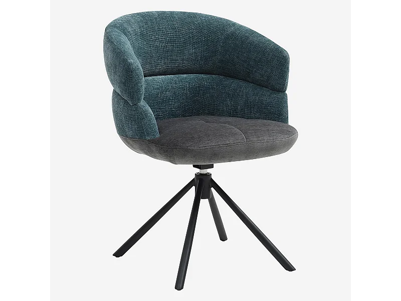 Habitat - Chaise pivotante en tissu et métal noir avec accoudoirs - Gris anthracite et bleu canard - Tabil