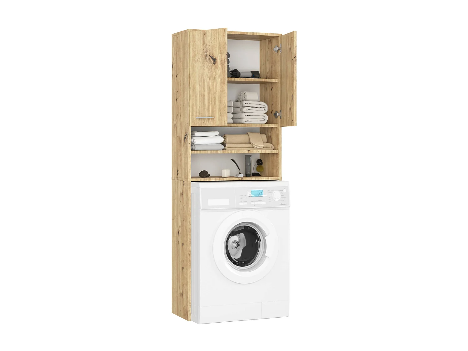 Badkamerkast voor Wasmachine FIN / Hoge Wasmachinekast met 2 Deuren / AKORD Furniture Factory / Artisan Eik / 65 x 180 x 30 cm