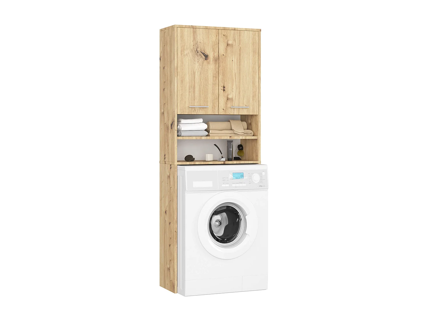 Meuble pour machine à laver AKORD FIN Chêne Artisan 64 cm 2 portes 4 étagères 64x30x180 cm