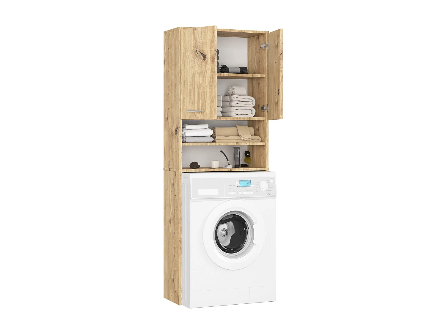 Meuble pour machine à laver AKORD FIN Chêne Artisan 64 cm 2 portes 4 étagères 64x30x180 cm