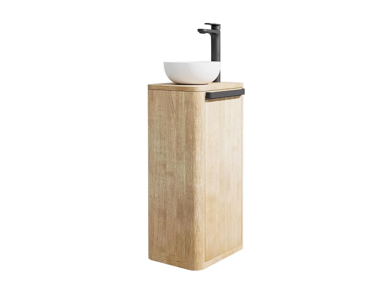 Set lavabo Totem in rovere massello con lavabo e rubinetto TOM nero